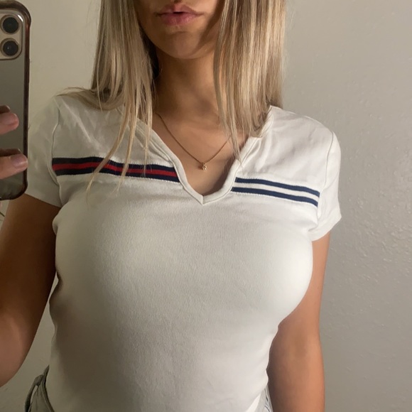 Vintage Tommy Hilfiger White Tee Shirt Unique Neckline - Picture 2 of 3